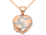 14K Rose Pink Gold Heart Locket Pendant Necklace with Chain
